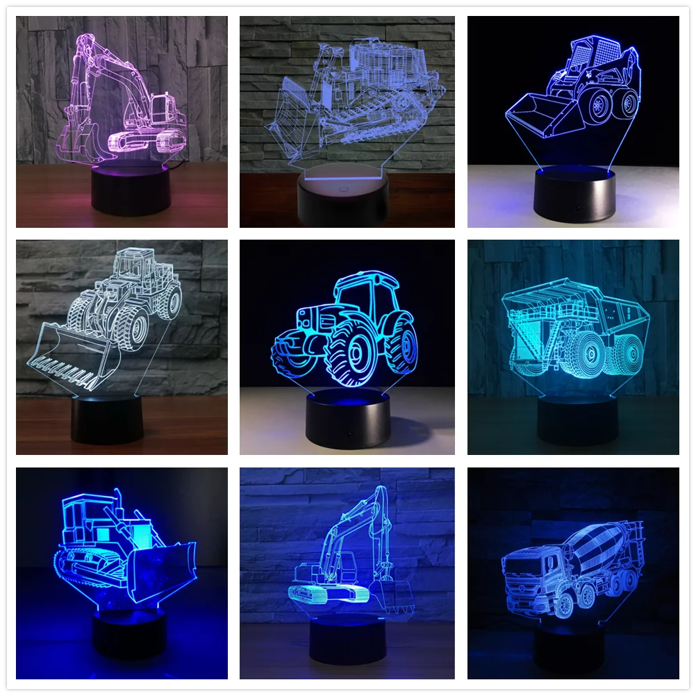 

Excavator 7 Color Lamp 3d Visual Led Night Lights For Kids Touch Usb Table Lampara Lampe Baby Sleeping Nightlight Motion Light