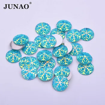 

JUNAO 10 12mm Aquamarine AB Round Rhinestones Non Hotfix Strass Applique Resin Crystal Stones Glue On Snowflake Gems For Clothes