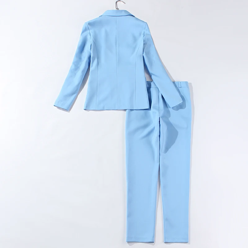 Women's suits 2019 autumn new fashion professional Slim long-sleeved light blue small suit jacket casual nine pants