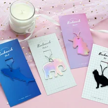 Лазерная блестящая кожаная Закладка с изображением единорога, кота, Кита, животных, зажим для бумаги, школьные офисные принадлежности, Подарочные канцелярские принадлежности