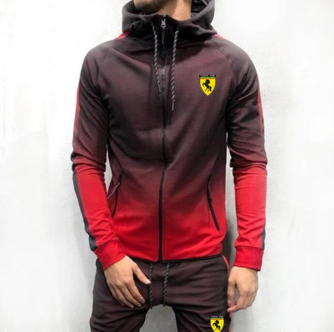 

Men Gym Hoodies Jogger Casual Sweat Track Full TrackSuit Jacket Top Bottom Sport Suit Sets Pants Trousers