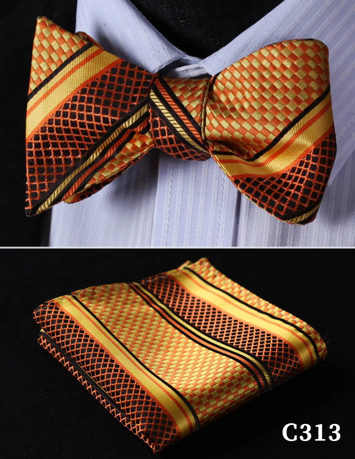 Галстук-бабочка платок мужской золотой желтый галстук-бабочка набор тканый Шелковый плед вечерние свадебные - Цвет: C313