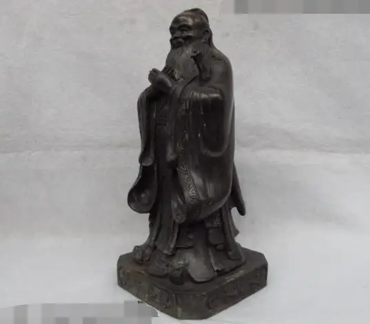 

S02940 11 Chinese Folk Old Copper Bronze made famous Confucius Kong Zi Kong Qiu Statue B0403