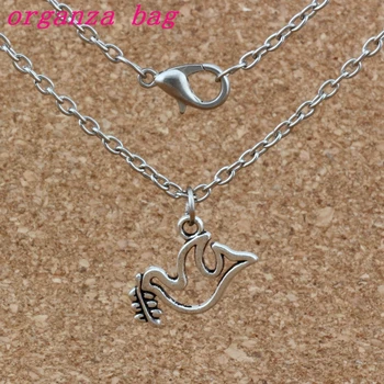 

24pcs / lot Ancient silver Alloy Peace Dove Olives Charms Pendant Necklaces 18 inches Chains Jewelry DIY A-259d