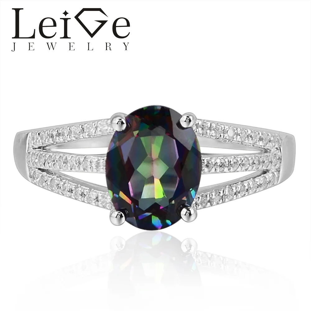 Leige Jewelry Natural Rainbow Colorful Mystic Topaz Rings 925 Sterling Silver November Birthstone Oval Cut Wedding | Украшения и