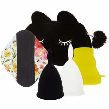 

Reusable Convenient Medical Grade Silicone Menstrual Cup and Washable Sanitary Charcoal Bamboo Menstrual Pad with Bag