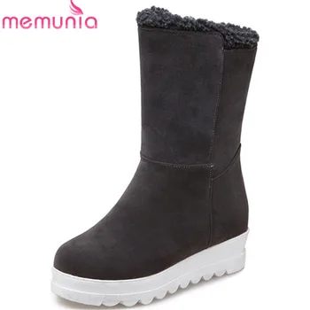 

MEMUNIA 2019 new arrival ankle boots women flock round toe comfortable platform shoes slip on keep warm snow boots antiskid