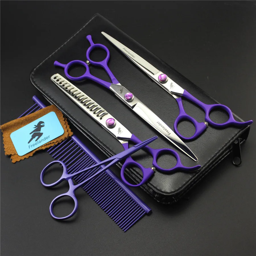 

Top Quality 7" Professional Pet Scissors Dog Grooming Scissors Set Cutting & Curved & Thinning Shears With Hemostat Comb Bag