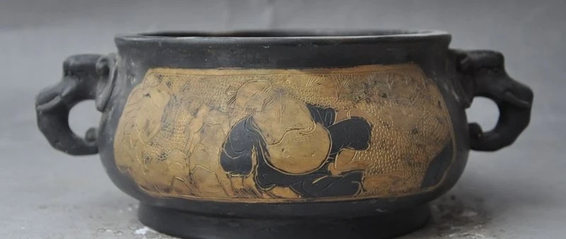 

10"marked old china bronze Gilt Immortal god Elephant head incense burner Censer