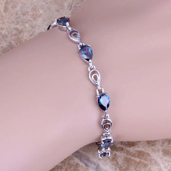 

Graceful Rainbow Cubic Zirconia 925 Sterling Silver Link Chain Bracelet 18cm - 20cm S0599