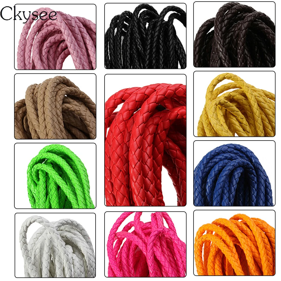 

Ckysee 5m/lot 6mm Round Braided Pu Leather Cord 11 Colors Thread Rope String Cord Diy Necklace Bracelet Jewelry Findings