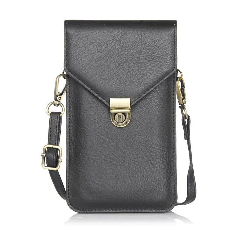 Универсальная кожаная сумка для мобильного телефона, сумка на плечо, карман, кошелек, чехол для iPhone X, 7, 8, samsung, S9, S8, huawei, Xiaomi, LG - Цвет: Black