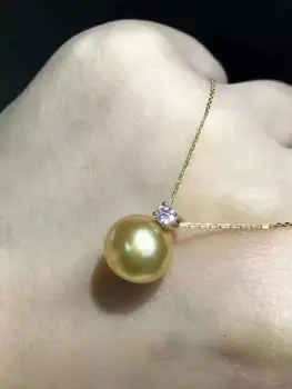 

free shipping gorgeous AAA11-12mm south sea gold pearl necklace 18inch18k
