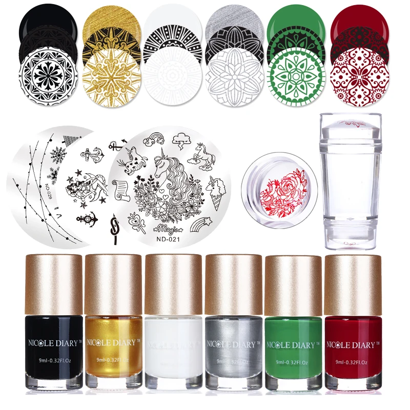 

NICOLE DIARY Xmas Stamp Plates Polish Sets Image Plate Clear Stamper Scrapers Stamping Template Manicure Tools Kit
