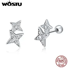 WOSTU, настоящее 925 пробы, серебряные сверкающие звезды, миниатюрные серьги-гвоздики для женщин, модные ювелирные изделия, подлинные серебряные серьги, подарок CQE432