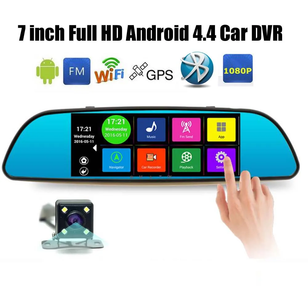 

Camera Rearview mirror 7 inch FM Map Free Update ROM 16GB Dual Lens Special Android 4.4 Car DVR Full HD 1080P Bluetooth WIFI