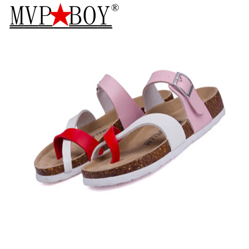 

35-44 Lover Sandals 2016 New Fashion Unisex Summer Cork Slippers Casual Women Pu Leather Mixed Color Flip Flops Valentine Shoes