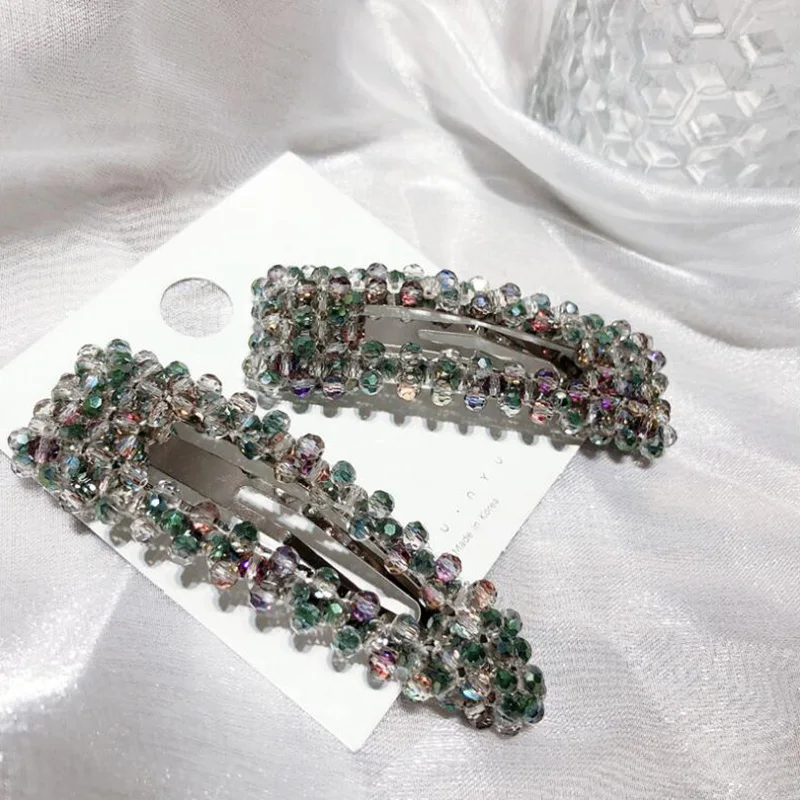 

MENGJIQIAO 2019 New Korean Triangle Square Hairgrips Shiny Colorful Crystal Barrettes For Women Elegant Hairpins Clips Jewelry