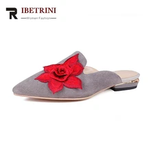 RIBETRINI/Детская замшевая обувь из натуральной кожи, украшенная цветком, разноцветные шлепанцы, весенняя обувь на плоской подошве, женская обувь с острым носком