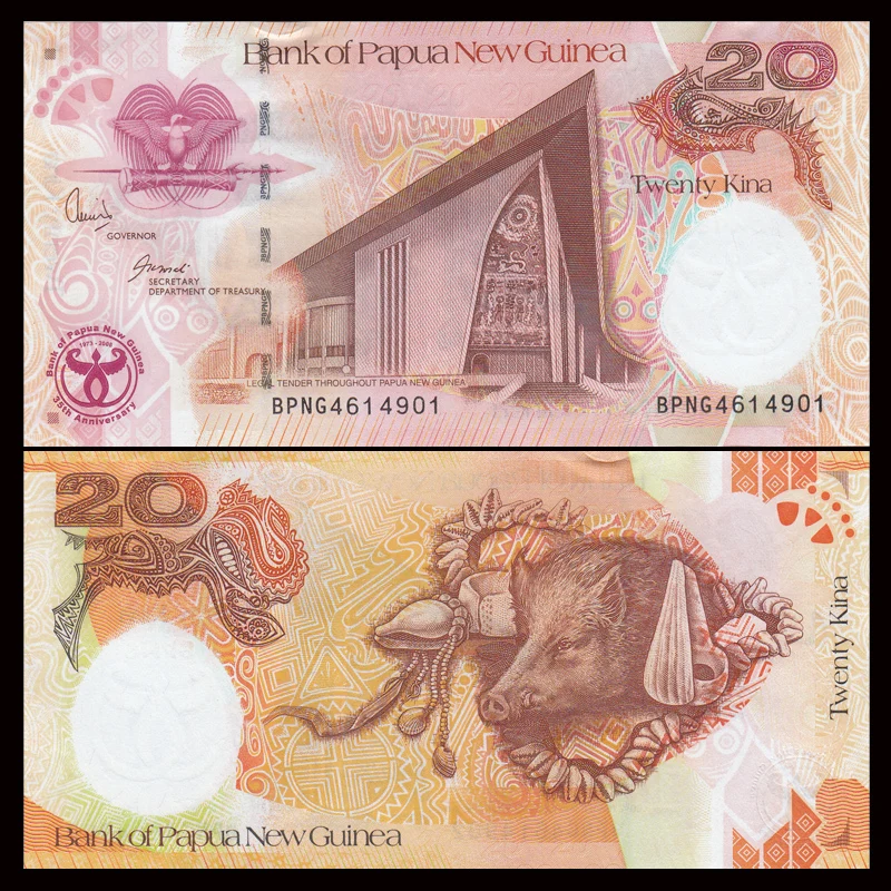 Папуа-Новая Guinea 20 Kina 2008 P-36 35th anniv. COMM. Коллекционные предметы настоящие бумажные