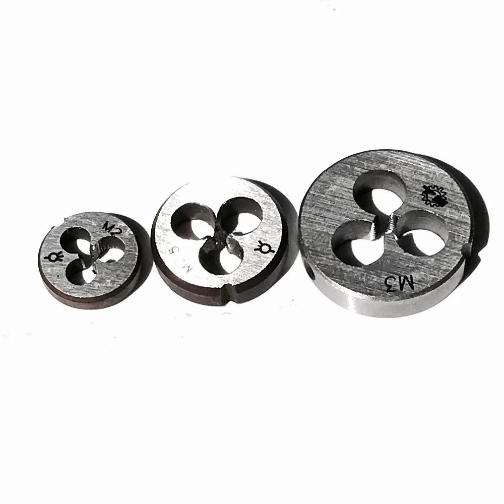 Vendita a costo di 3 pezzi in totale 1 pezzo di ciascuna matrice manuale rotonda metrica M2 M2.5 M3 per filettatura di piccoli pezzi metallici in alluminio e rame - immagine 3