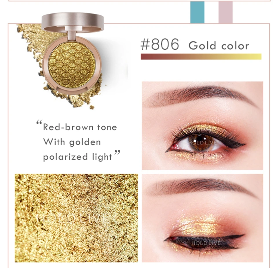 HOLD LIVE Single Eyeshadow 10 Colors Sunset City Pigment Shine Gold Green Glitter 3D Nude Eye Shadow Pallete Makeup Set Cosmetic (18)
