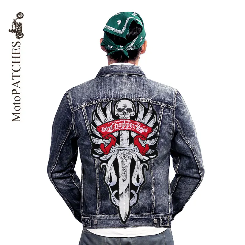 

MotoPATCHES IronOn Patches SKULL SWORD Riders Big Embroidery Mc Patches
