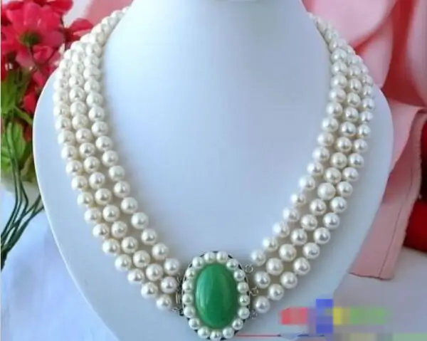 

Free shipping hot sale Women Bridal Wedding Jewelry >>AA 3ROW 10MM WHITE ROUND FRESHWATER PEARL NECKLACE JADE