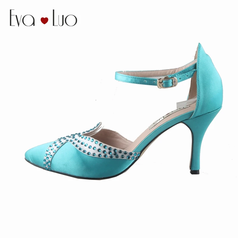 

CHS771 DHL Custom Made Elegant Star Ankle Strap Big Size Pointed Toe Turquoise Women Shoes Dress Pumps Bridal Wedding Shoe