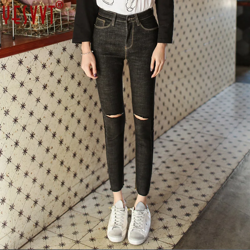 yesvvt Brand 2017 Women Jeans american apparel Chic Sexy Hole distressed Jeans Women Jeans Denim Pants