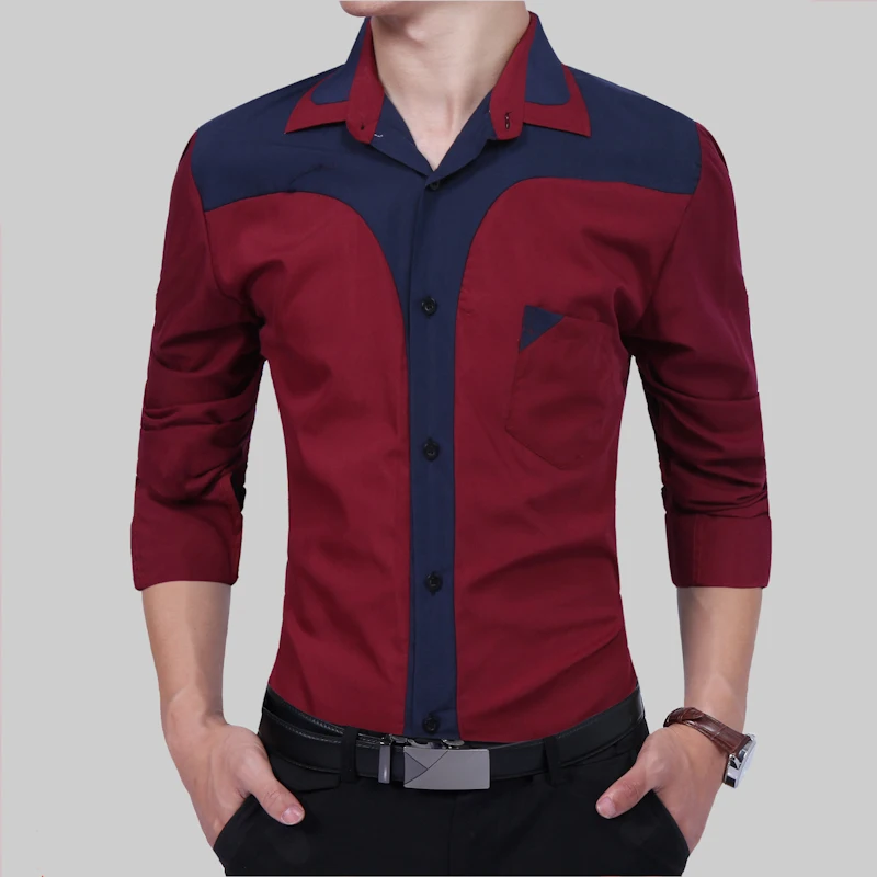 Мужская одежда, Camisa Masculina, весна, мужская рубашка с длинным рукавом, деловая рубашка, пэчворк, тонкая рубашка размера плюс, XXXL