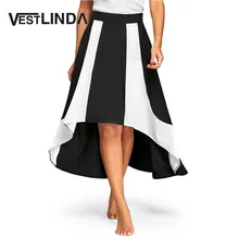 VESTLINDA, юбка миди с цветными блоками, высокая, низкая, женская, черная, белая, в стиле пэчворк, асимметричные, летние юбки, Новая женская повседневная одежда