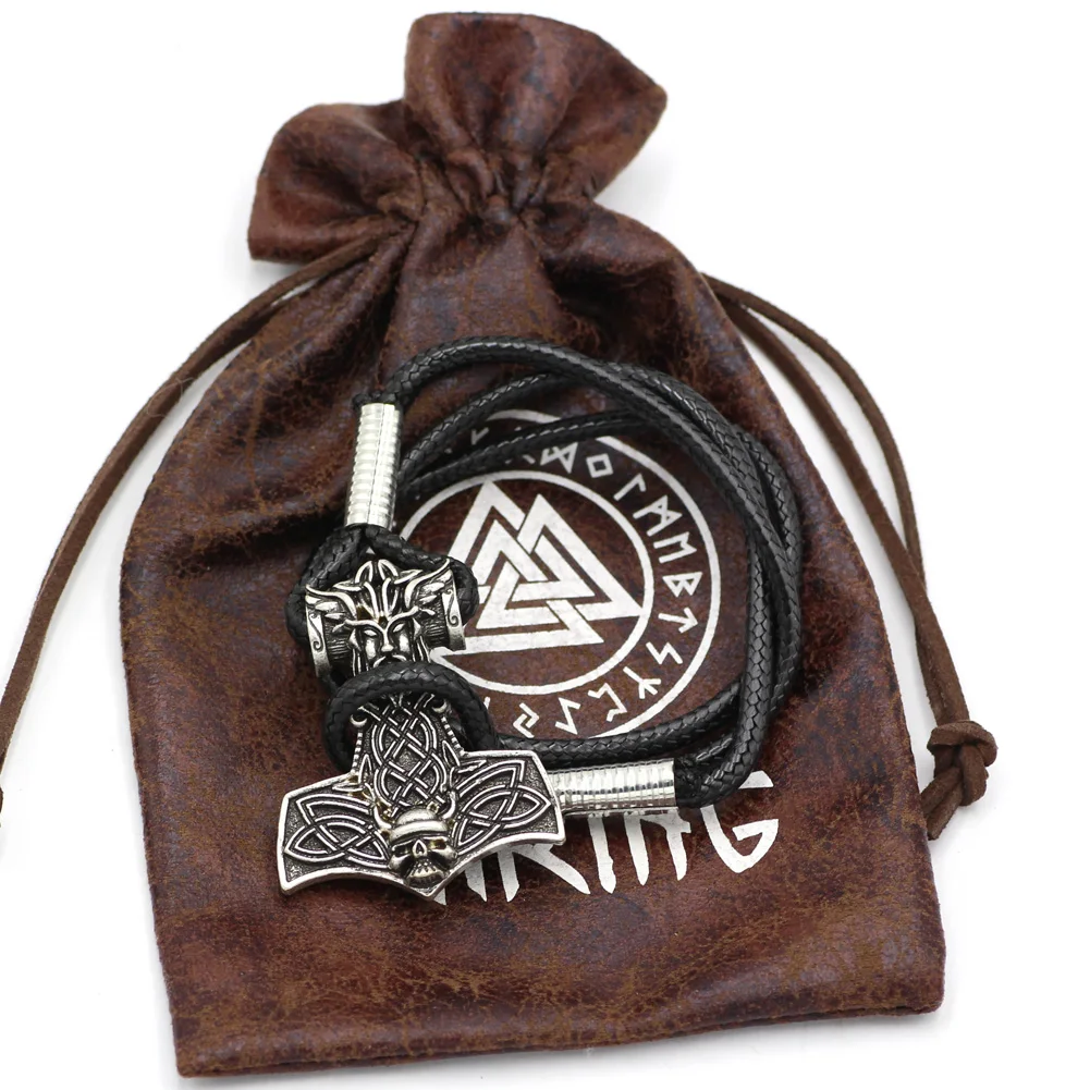 Youshone норвежский викинг Thor's Hammer Amulet скандинавский Odin череп лицо Mjolnir браслет 23