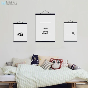 

Minimalist Black White Kawaii Panda Wooden Framed Canvas Paintings Nordic Kids Baby Room Decor Wall Art Pictures Posters Scroll