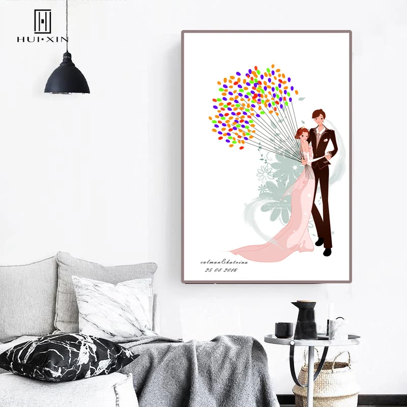 

Bride and Bridegroom Holding Wing-like DIY Fingerprint Guestbook Souvenir Best Wishes for Weddings Anniversaries Customized Gift