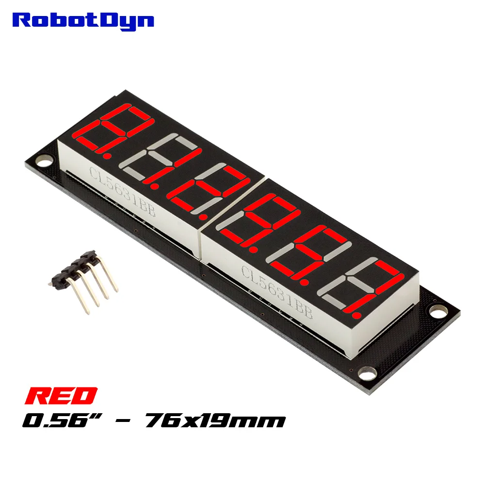 

6-Digit LED 0.56" Display Tube (decimal), 7-segments RED, TM1637, disp. size 76x19mm