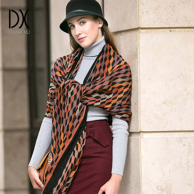 Winter luxury Brand Plaid Cashmere Scarf Women Oversized Blanket Scarf Wrap long Wool Scarf Women Pashmina Shawls and Scarves