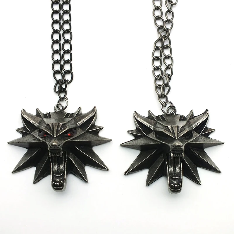 

SINSHI The Witcher 3 Wild Hunt Medallion Pendant black Chain alloy red eyes magic animal Necklace for Video games figure