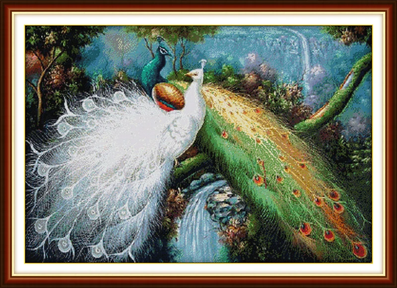 

Peacocks in green Forest Counted 11CT Printed 14CT Cross Stitch Set DIY Chinese Cotton Cross-stitch Kit Embroidery Needlework