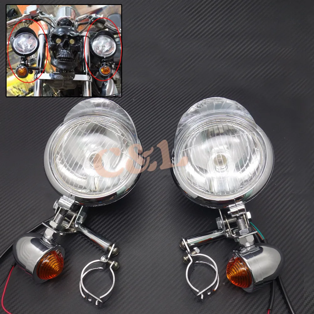 

Motorcycle Chrome Turn Signal Driving Spot Fog lights Bar For Harley Touring Chopper Custom