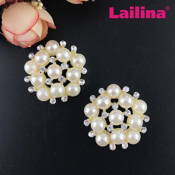 

100pcs/lot 28mm Ivory Pearl flower shape button, crystal button for wedding invitation card