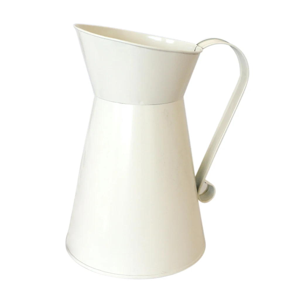 

Vintage Tall Metal Shabby Chic Cream Vase Enamel Pitcher Jug Wedding Home Decor