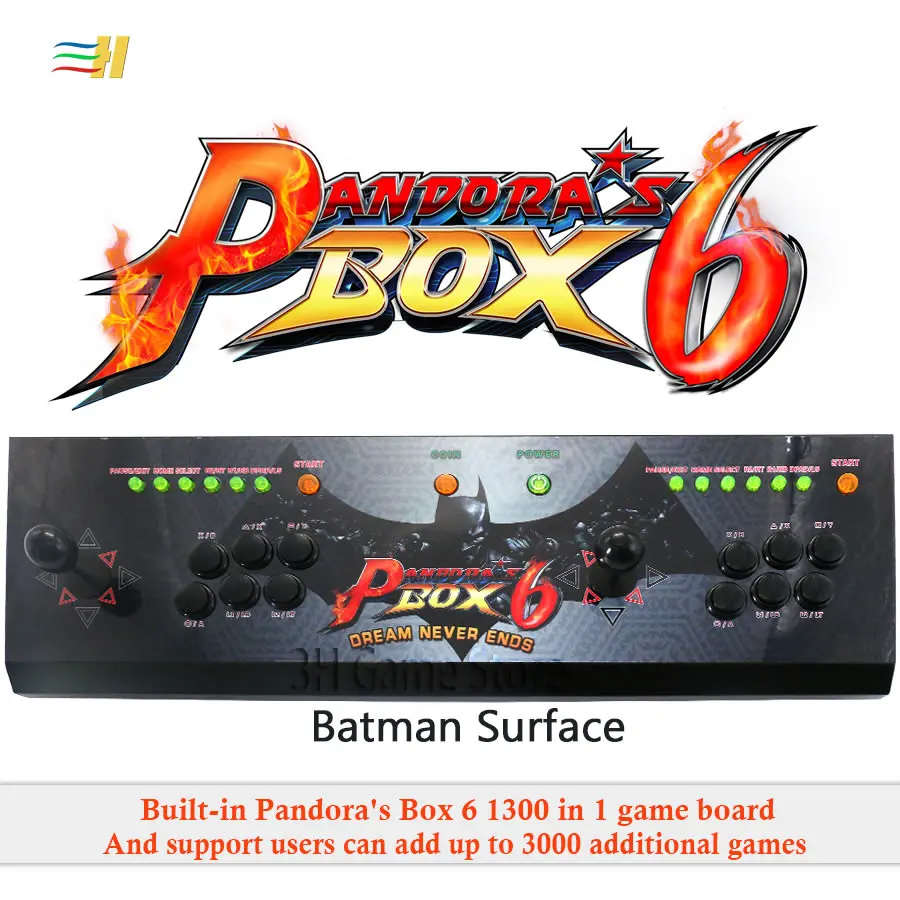 Pandora Box 6 1300 в 1 игровой автомат можно добавить 3000 игр 2 игроков светодиодная Кнопка usb джойстик для pc ps3 забавы игровые автоматы