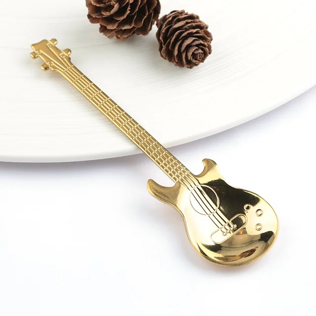 Различные цвета Экологичная нержавеющая сталь гитара форма ложка Чай Кофе Мороженое ложка набор - Цвет: Gold