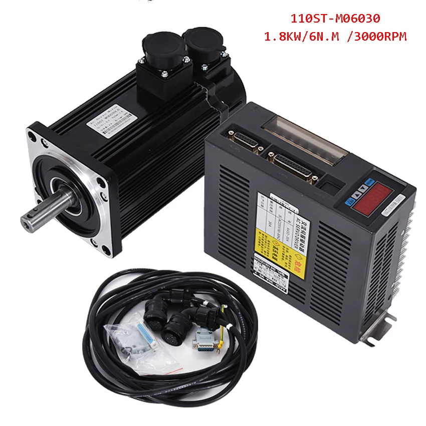 1.8KW AC Servo Motor 6N.M 3000RPM 110ST-M06030 AC Motor+Matched Servo Motor Driver+3M Cable Complete Motor kits High Quality 1.8KW AC Servo Motor 6N.M 3000RPM 110ST-M06030 AC Motor+Matched Servo Motor Driver+3M Cable Complete Motor kits High Quality