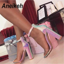 Aneikeh/ г.; милые прозрачные летние босоножки из ПВХ; женская обувь на молнии с закрытой пяткой на высоком квадратном каблуке; Узкие вечерние офисные туфли; цвет синий, розовый