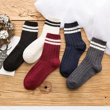 10 пар/лот, осенние и зимние новые шерстяные носки, Две полосатые жаккардовые полосатые носки, женские носки