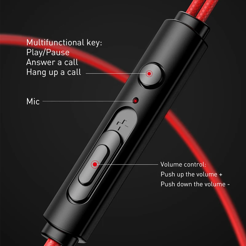 Baseus проводные наушники вкладыши Музыкальные стереонаушники для iPhone Samsung Xiaomi с