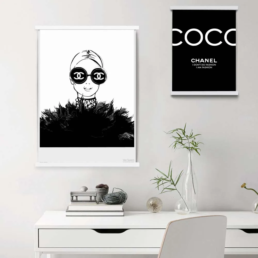 Simple Poster Vogue Woman Nordic Wall Pop Art Canvas Painting Black And