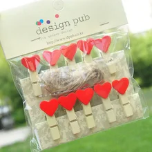 20 шт./лот модное мини-красный сердце любовь деревянные мультфильм фото клип Зажимы милые Бумага Зажимы со строкой DIY Зажимы